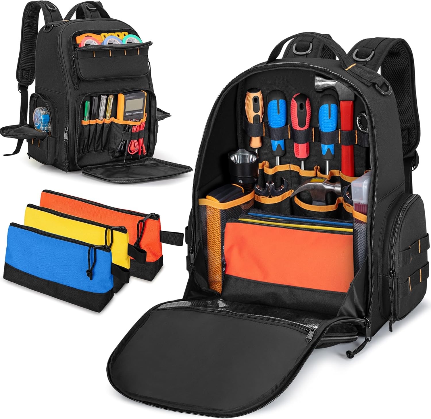 Tool Bag Backpack with 3 Tool Zipper Pouch, Tool Organizer Bag for Men