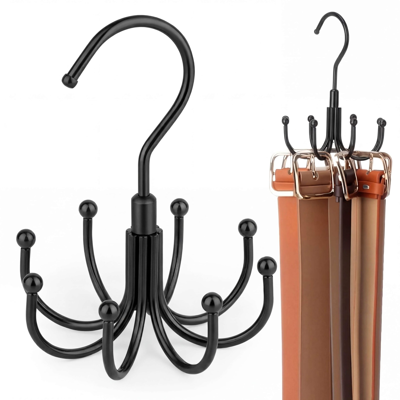 ZEDODIER Belt Hanger for Closet, 1 Pack–Round Hook Hanger, Black