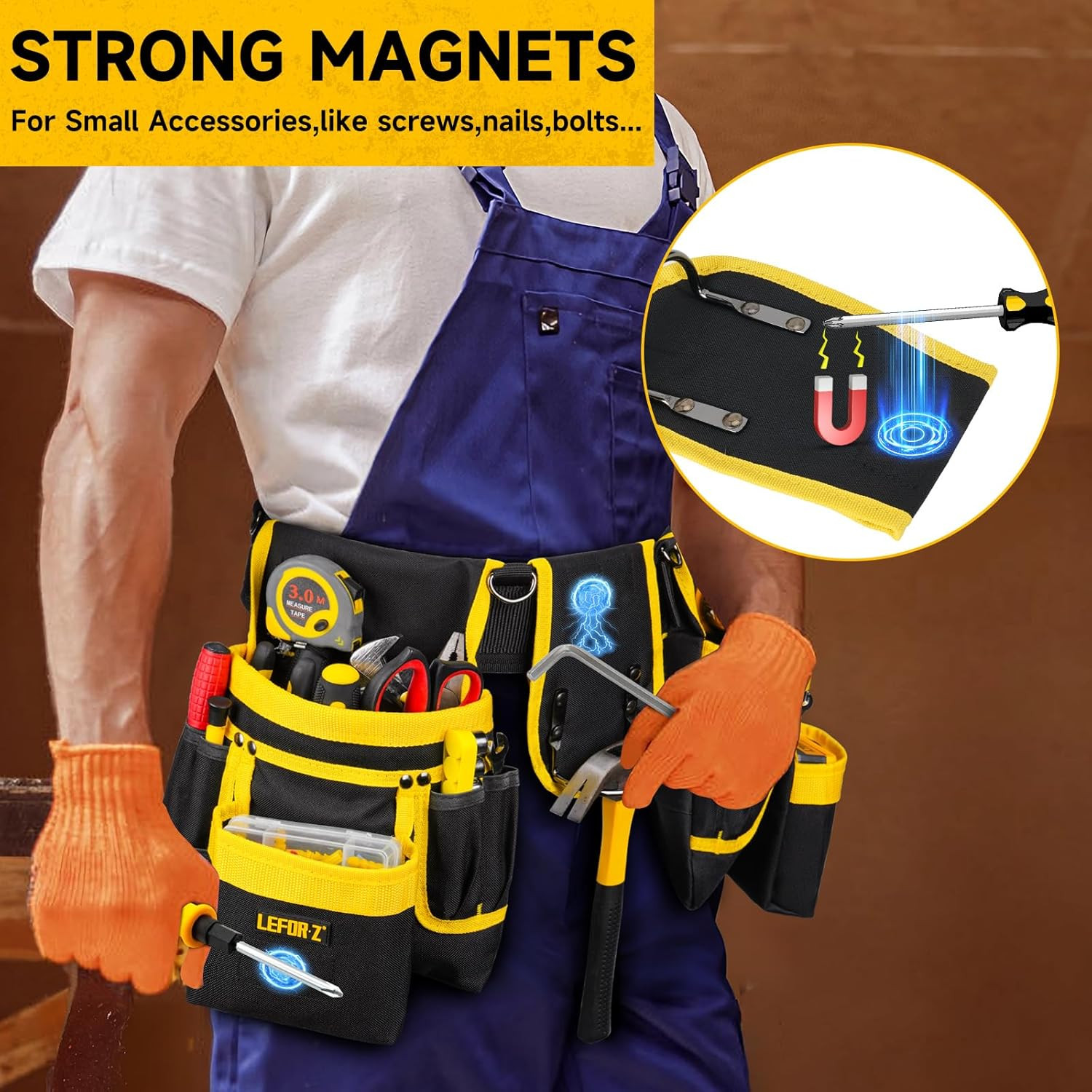 Tool Belt,Magnetic Tool Pouch,27-Pockets Heavy Duty Tool Belts for Men