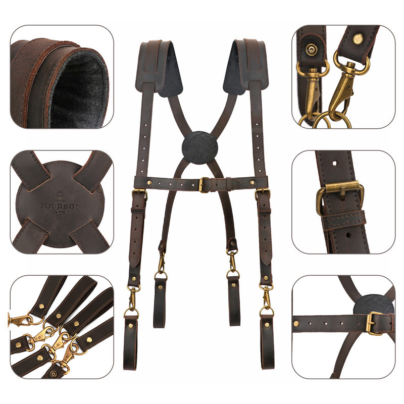 TOURBON Leather Workshop Tools Belt Suspenders Carpenter Chest Strap Padded US