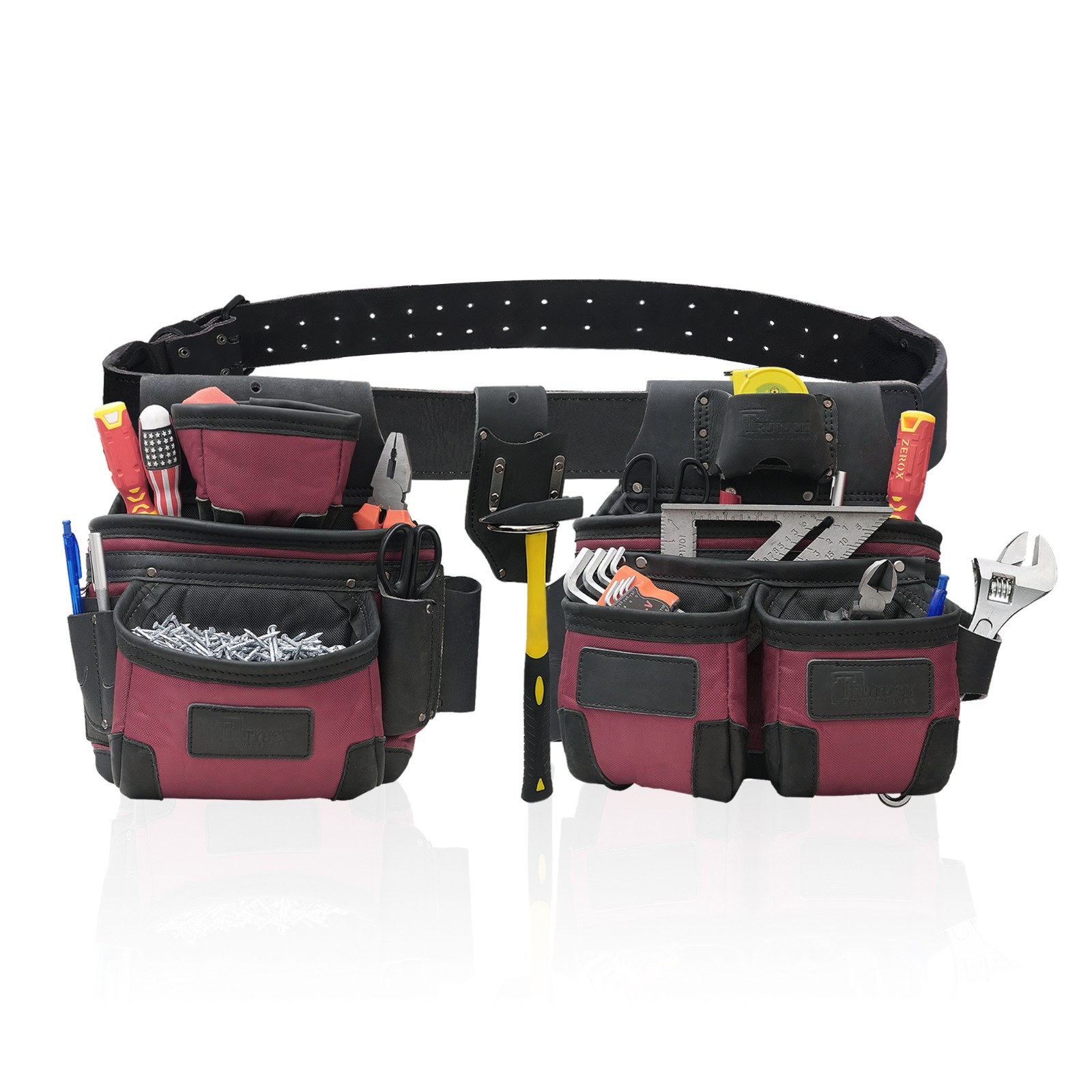 TRUTUCH Nylon and Leather Tool Belt | 1680 D Nylon Tool Pouch | Framing Tool Bag