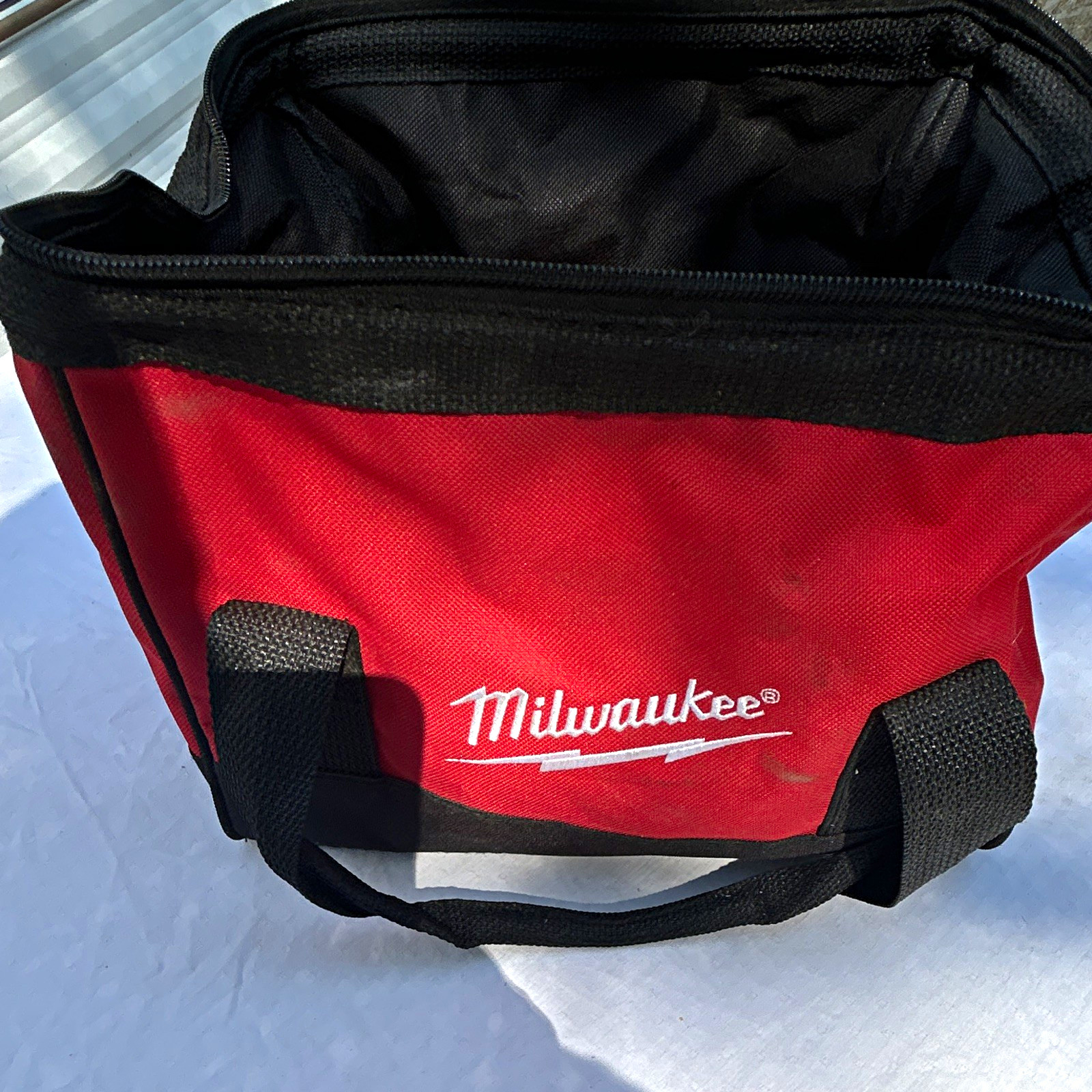 Milwaukee Red/Black Fabric Tool Bag Zipper Closure Dual Handles 11x6x8 in
