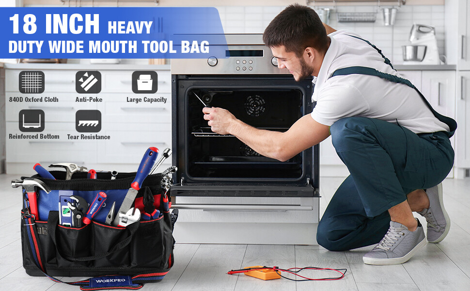 18″ Tool Bag Open Top Tool Organizer Bag with 20Pocket Adjustable Shoulder Strap