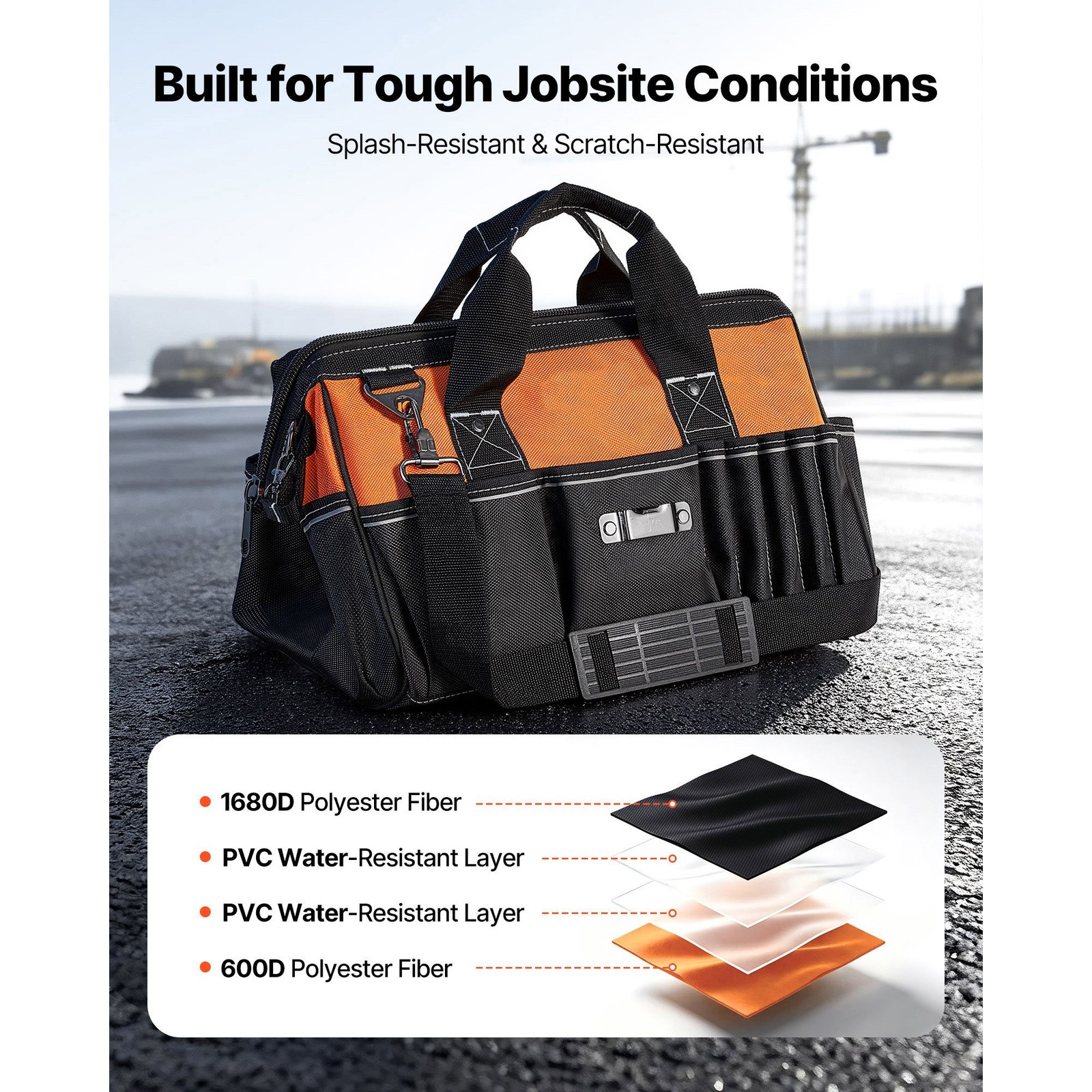 33 Pocket Tool Bag 15.7in 1680D Polyester Organizer with Power Tool Compartment