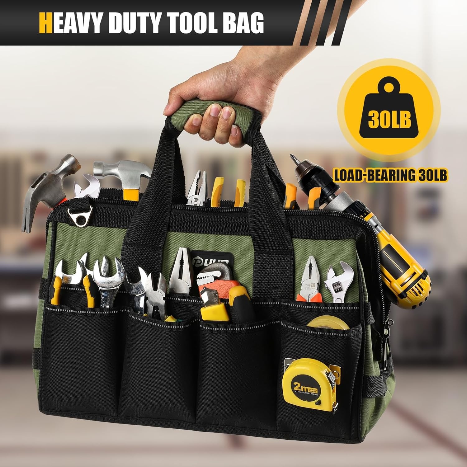 Heavy Duty Tool Bag 15-Inch, 16-Pocket Portable Empty Tool Box Organizer