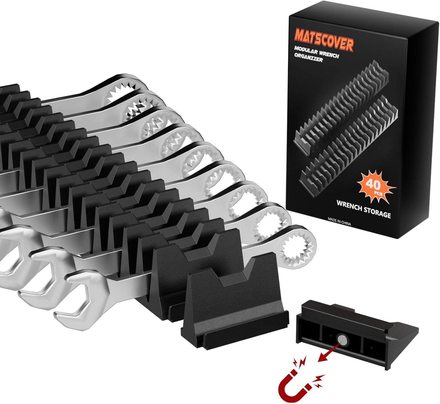 40PCS Magnetic Wrench Organizer Holder with Metric SAE Labels