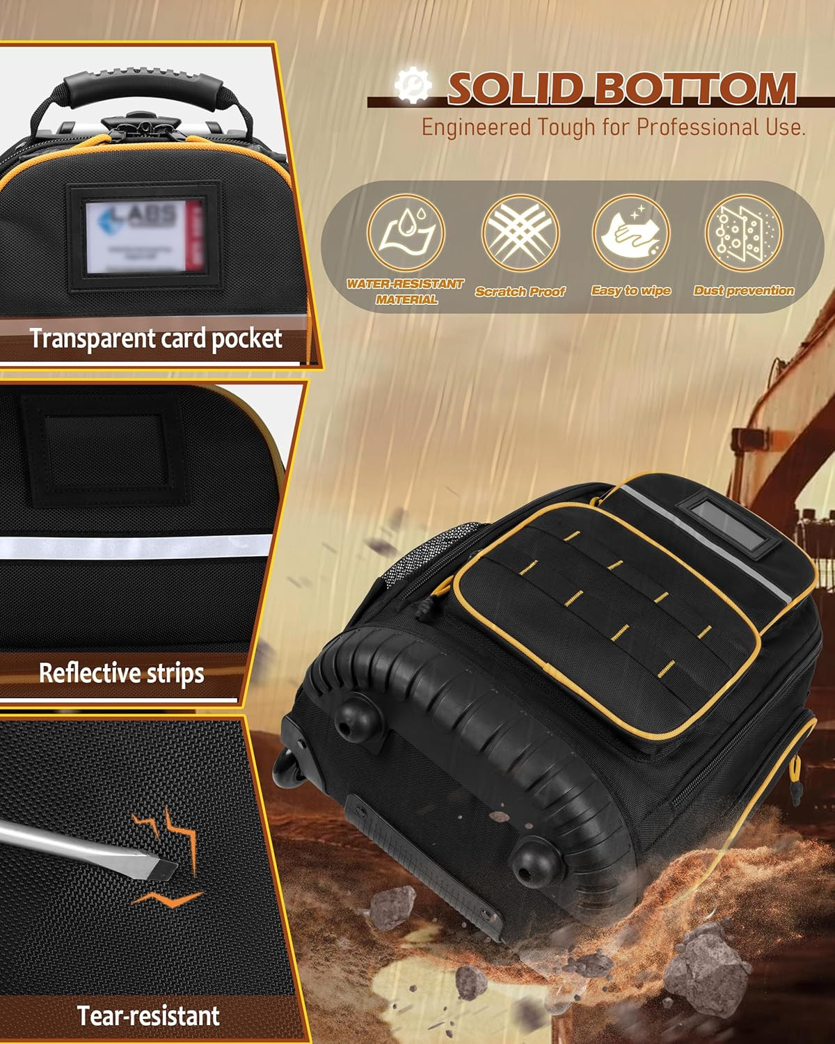 Durable Rolling Tool Backpack with Detachable Insert & Ample Storage Pockets