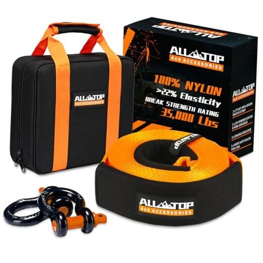 Heavy Duty Tow Strap Recovery Kit: 3 inch x 20ft (35,000lbs) 100% Nylon and