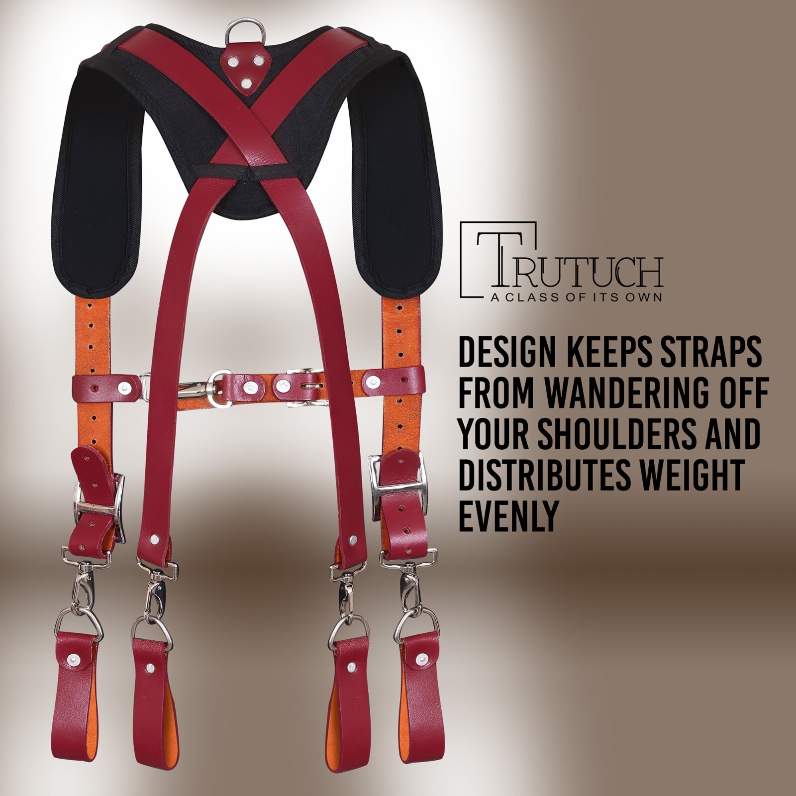 Trutuch Maroon Leather Tool Belt with Suspender | Framers Tool Bag | Tool Belt