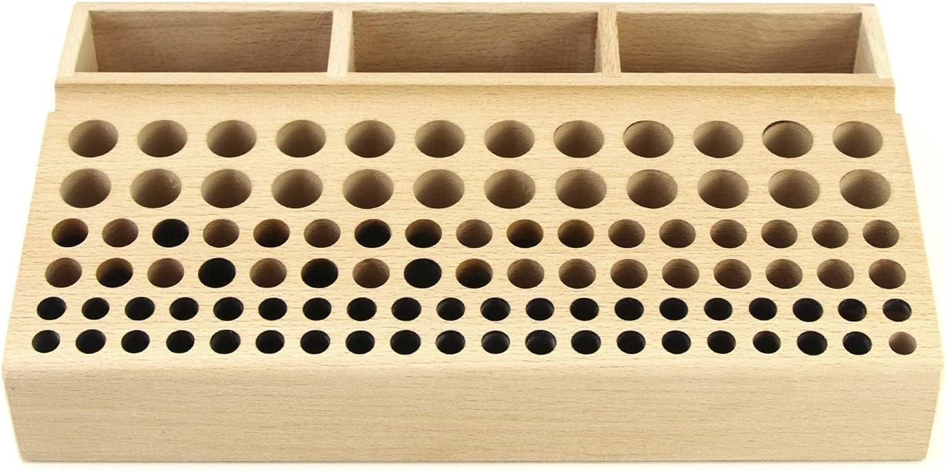 Versatile Leatherworking Tool Organizer with 98 Holes and 3 Slots – Beech Wood