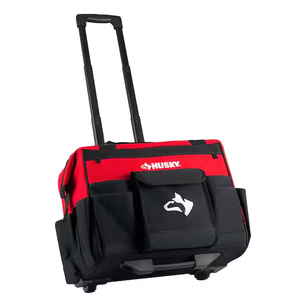 18in Rolling Tool Bag 18 Pocket Heavy-Duty Telescoping Handle Wheels Red
