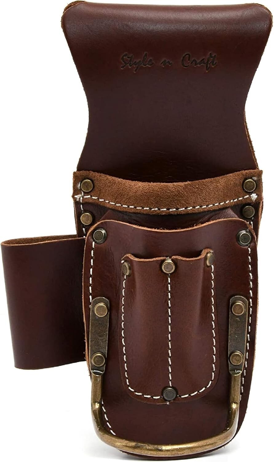 Lightweight 9-Pocket Tool Pouch in Dark Tan Leather – Perfect for Professionals