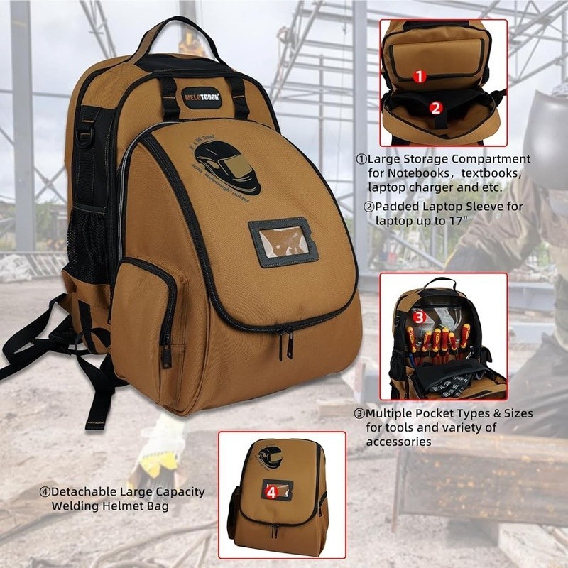 Military Grade Welder Backpack Tool Storage Detachable Helmet Bag 6000D Nylon US