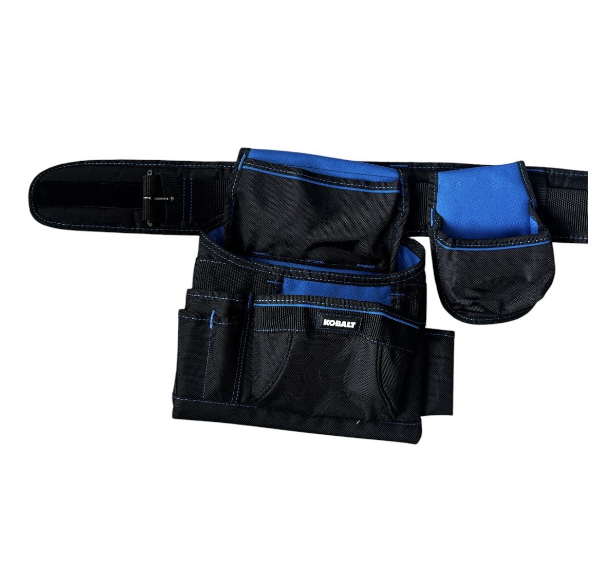 Kobalt Carpenter Polyester Tool Belt 16 Pockets Metal Hammer Holder Black/Blue