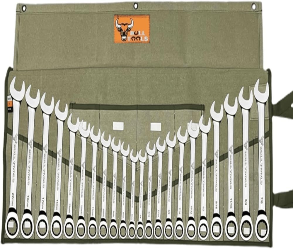 BULL TOOLS Tool Roll Organizer with 26 Duck Canvas, Sand washed Olive Drab