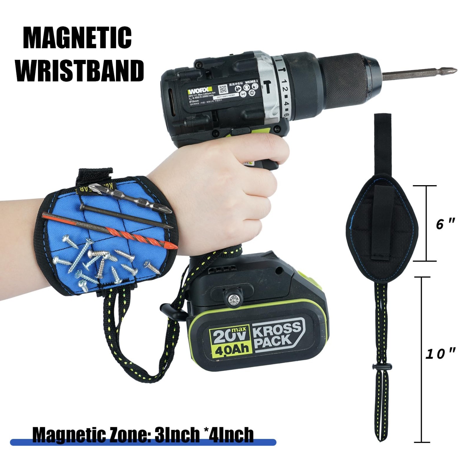 3-in-1 Right-Handed Drill Holster Set, Magnetic Wristband & Tool Belt, Impact Dr