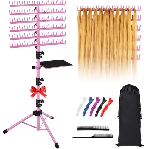 Braiding Hair Rack – Standing 144 Pegs – Heavy Duty – Pink – Braaiders