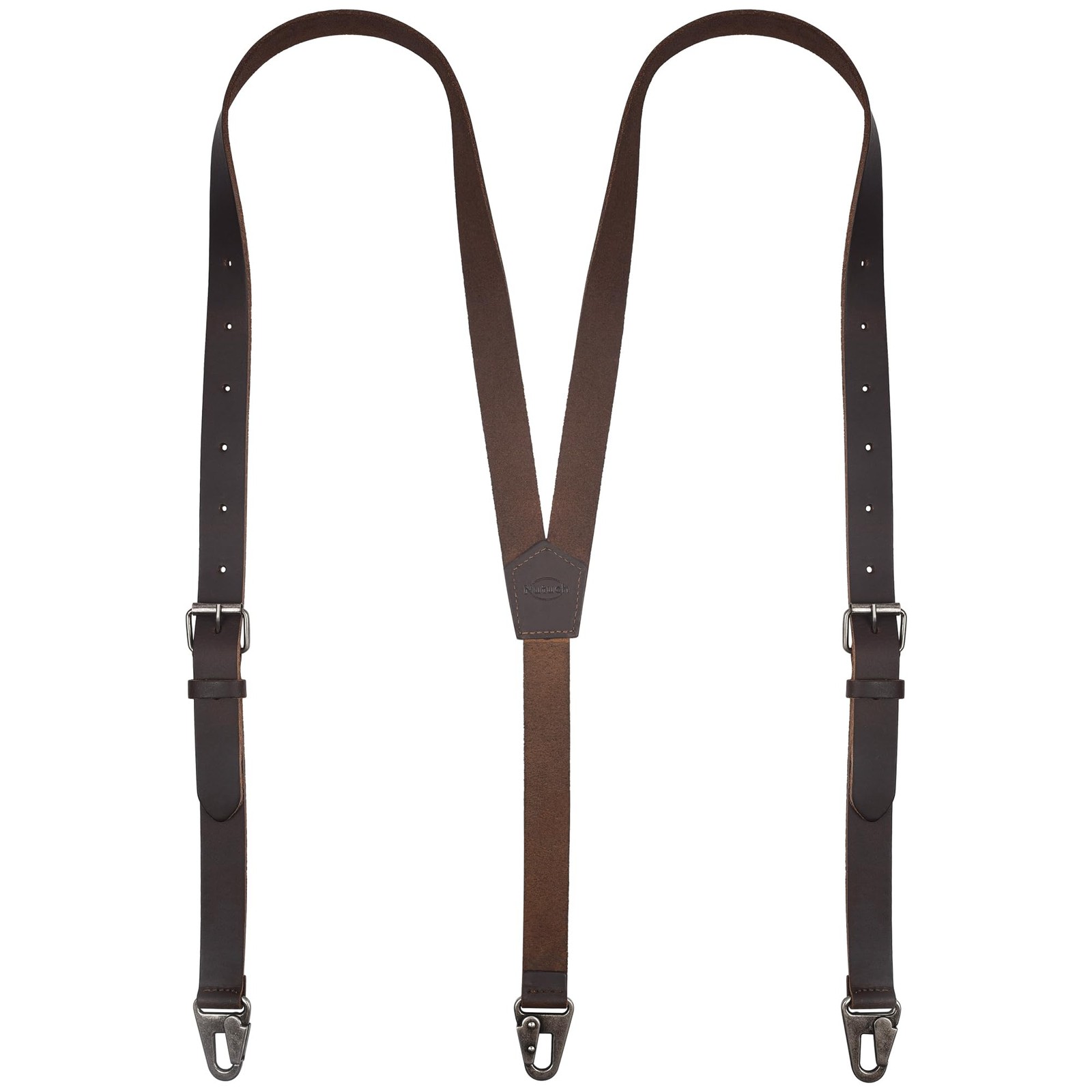 NUTUCH Grain Leather Suspender for Men | Y Adjustable, Dark Brown Vintage