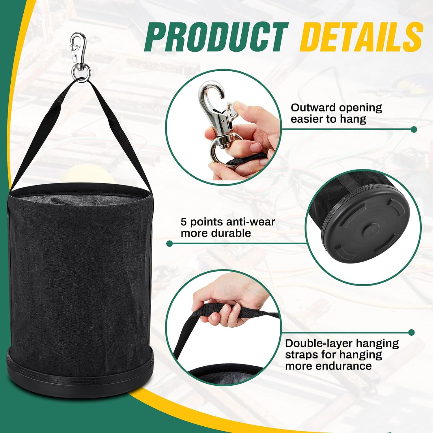 2 Pack Lineman Canvas Bucket Tool Bag, 15″ X 12, Black | Heavy Duty Electrician