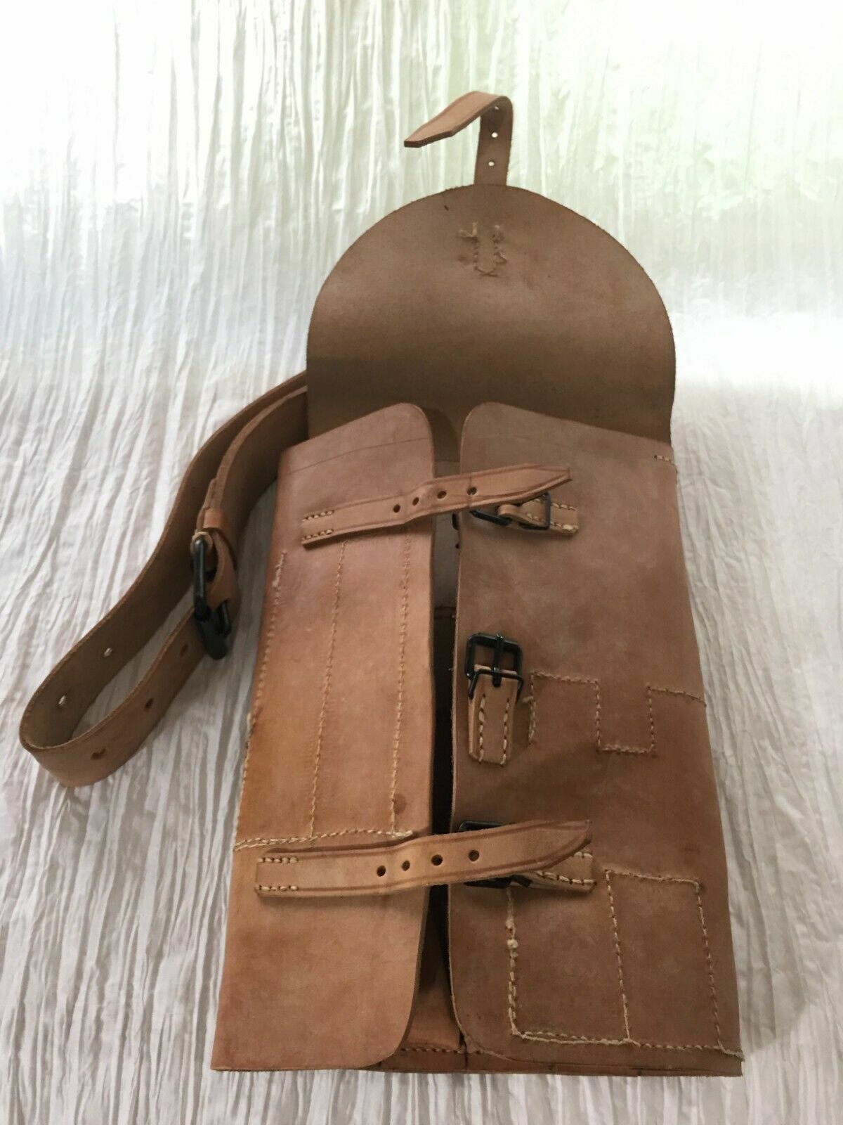 French Vintage WW2 Era Army Surplus Mens Leather Tool Bag Tool Roll Folding Bag