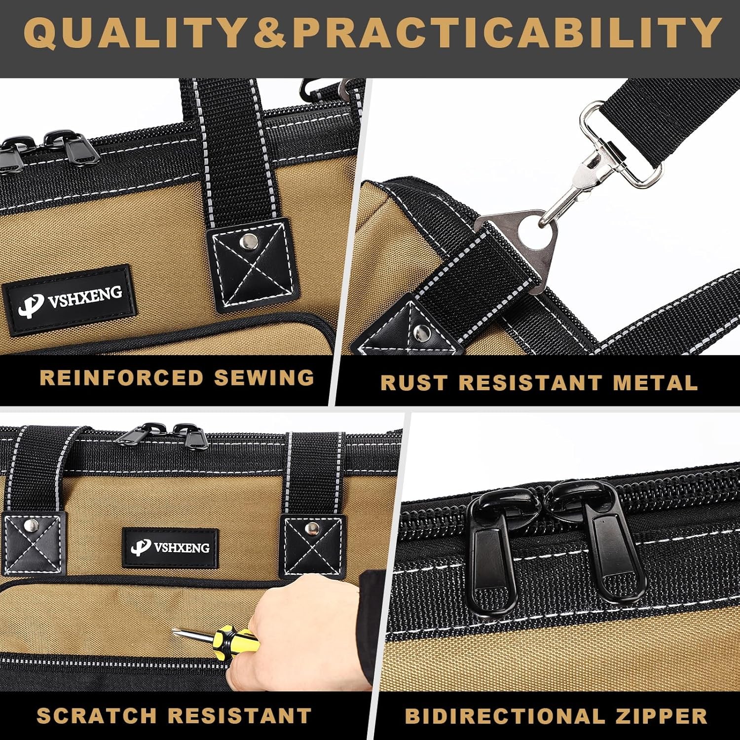 Large Tool Bag Drill Organizer Wide Mouth Waterproof Hard Bottom Multiple Pocket