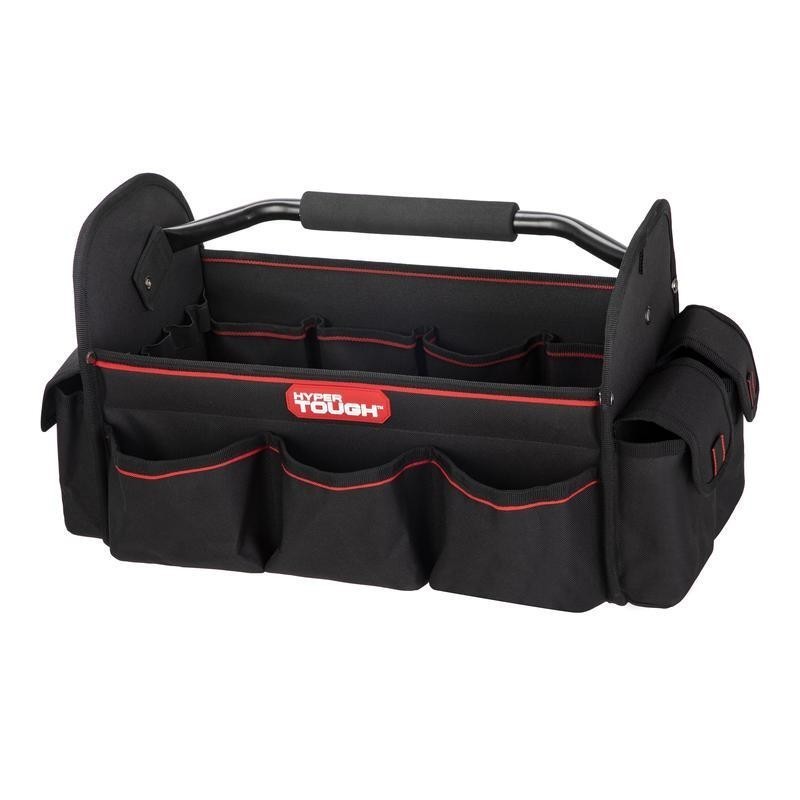 16in Open Top Tool Tote Durable Tool Bag W/ 20 Pockets & Foam Grip Handle Black