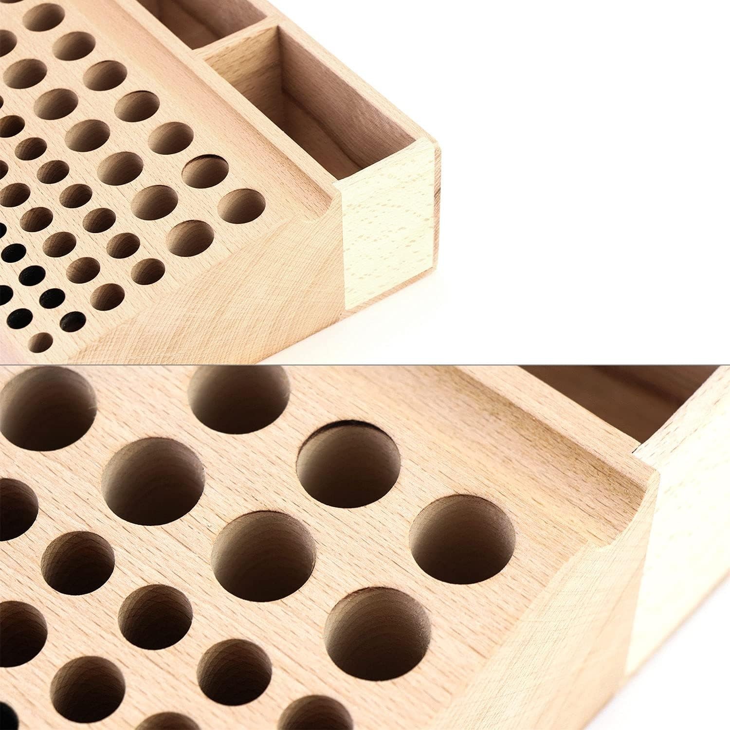 Versatile Leatherworking Tool Organizer with 98 Holes and 3 Slots – Beech Wood