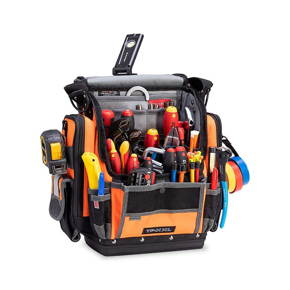 15In Medium Hi-Viz Orange Nylon Tool Pouch W Pen;Knife;Pliers;Screwdriver;Wrench