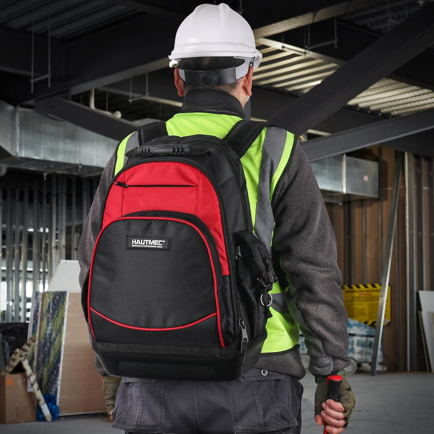 Heavy-Duty Tool Backpack with Molded Waterproof Base, 1680D Tool Bag with Laptop
