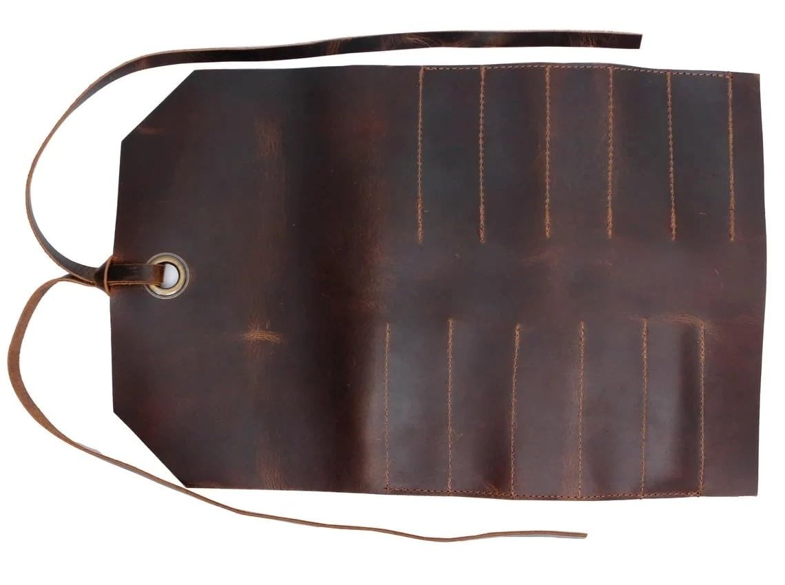Leather Tool Roll Up Pouch 10 Slots Leather Tool Wrench Roll/Chisel Bag Port…