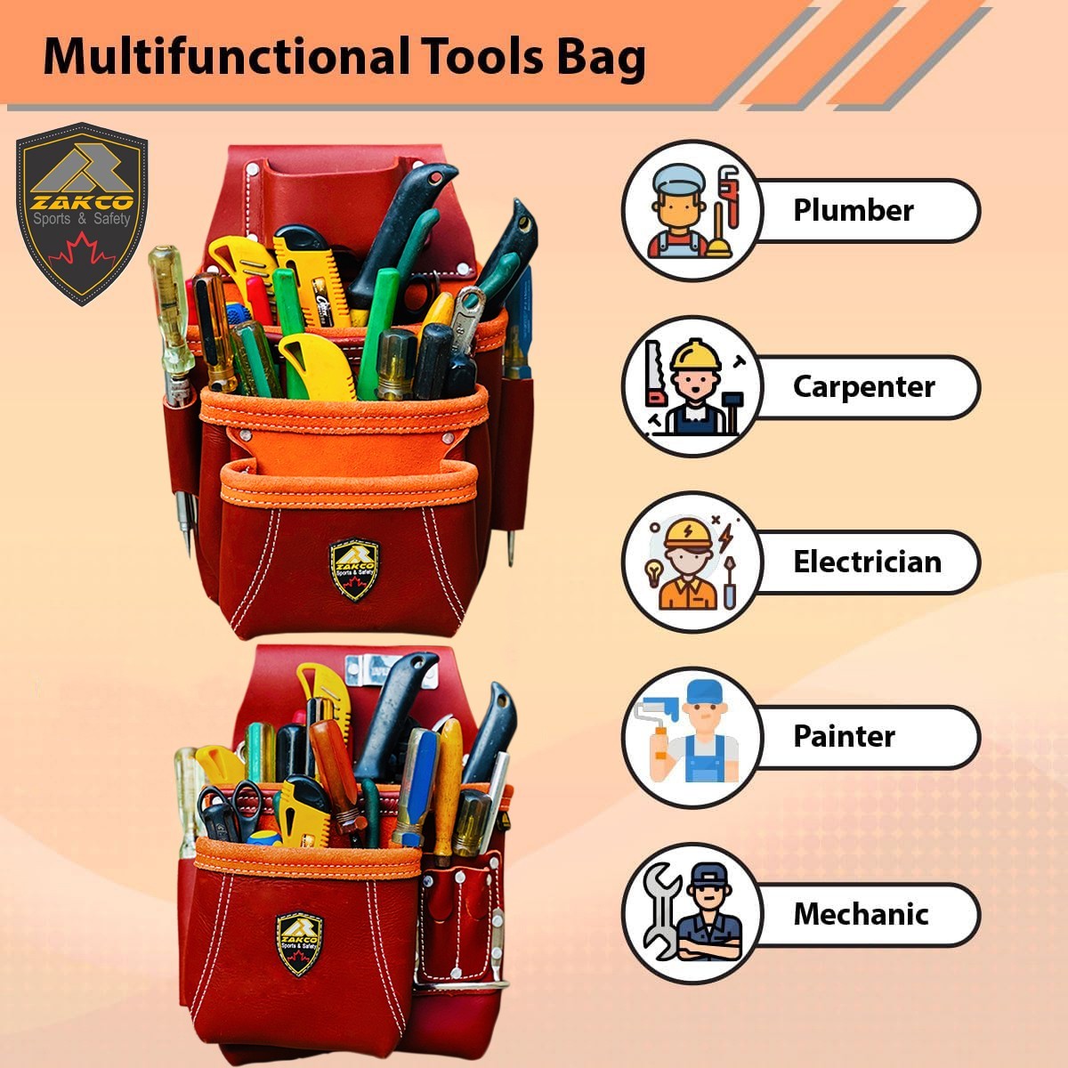 PRO 19 TOP GRAIN LEATHER FRAMER CARPENTER FASTENER TOOL BAG BELT TOOL RIG SET