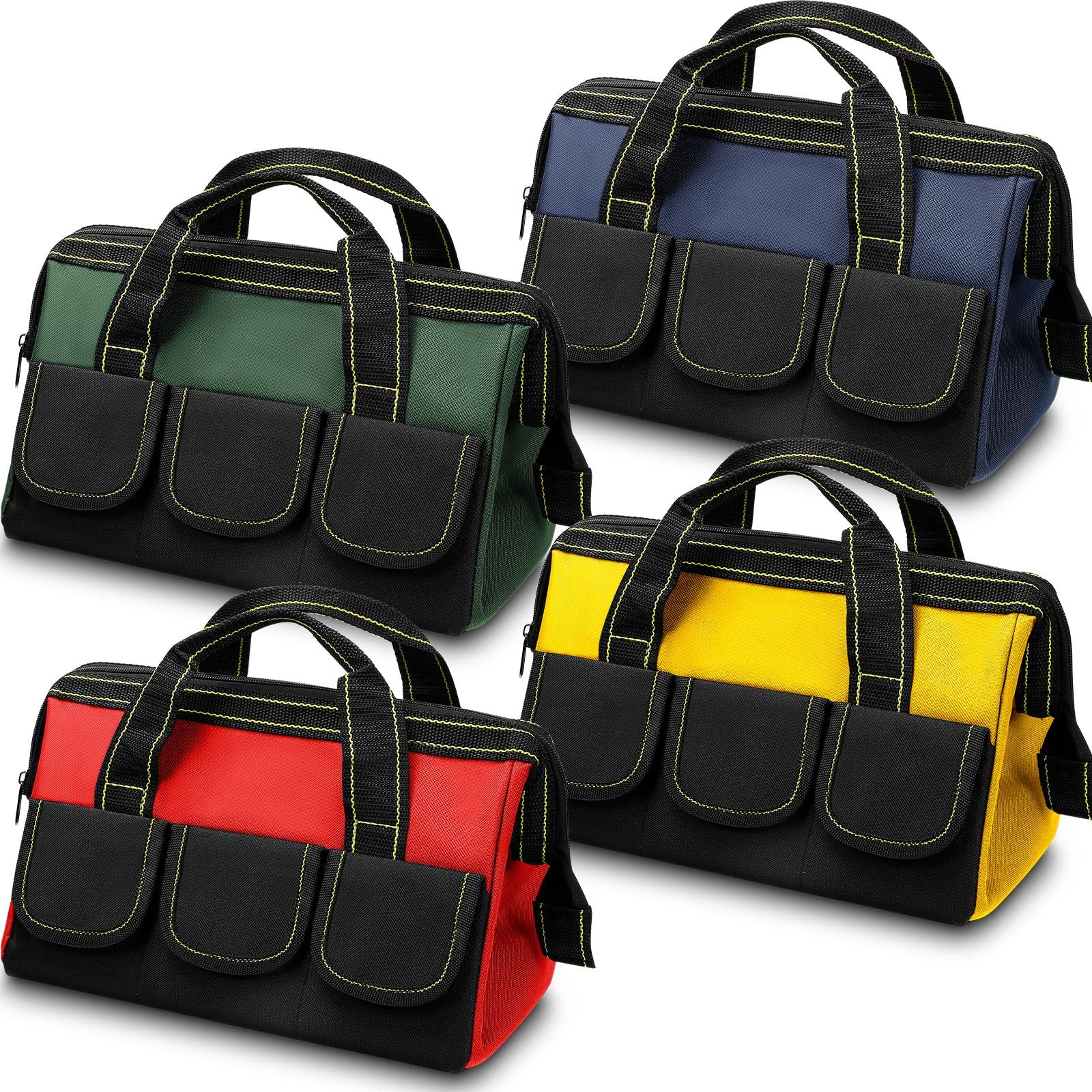 4 PCS Tool Bag Waterproof Molded Base Wide Mouth Multi Pocket Tote 1 PCS