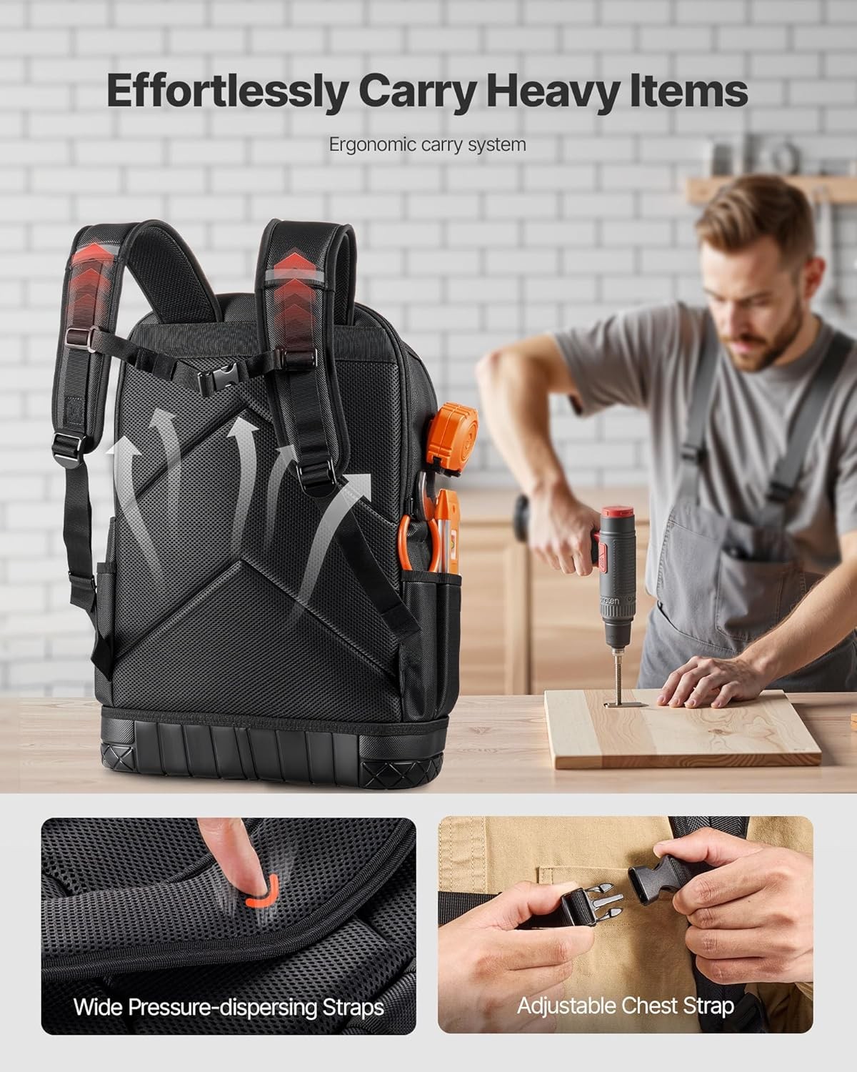 VEVOR Tool Backpack, 65 Pockets, Heavy-duty Tools Storage Organizer Work Bags