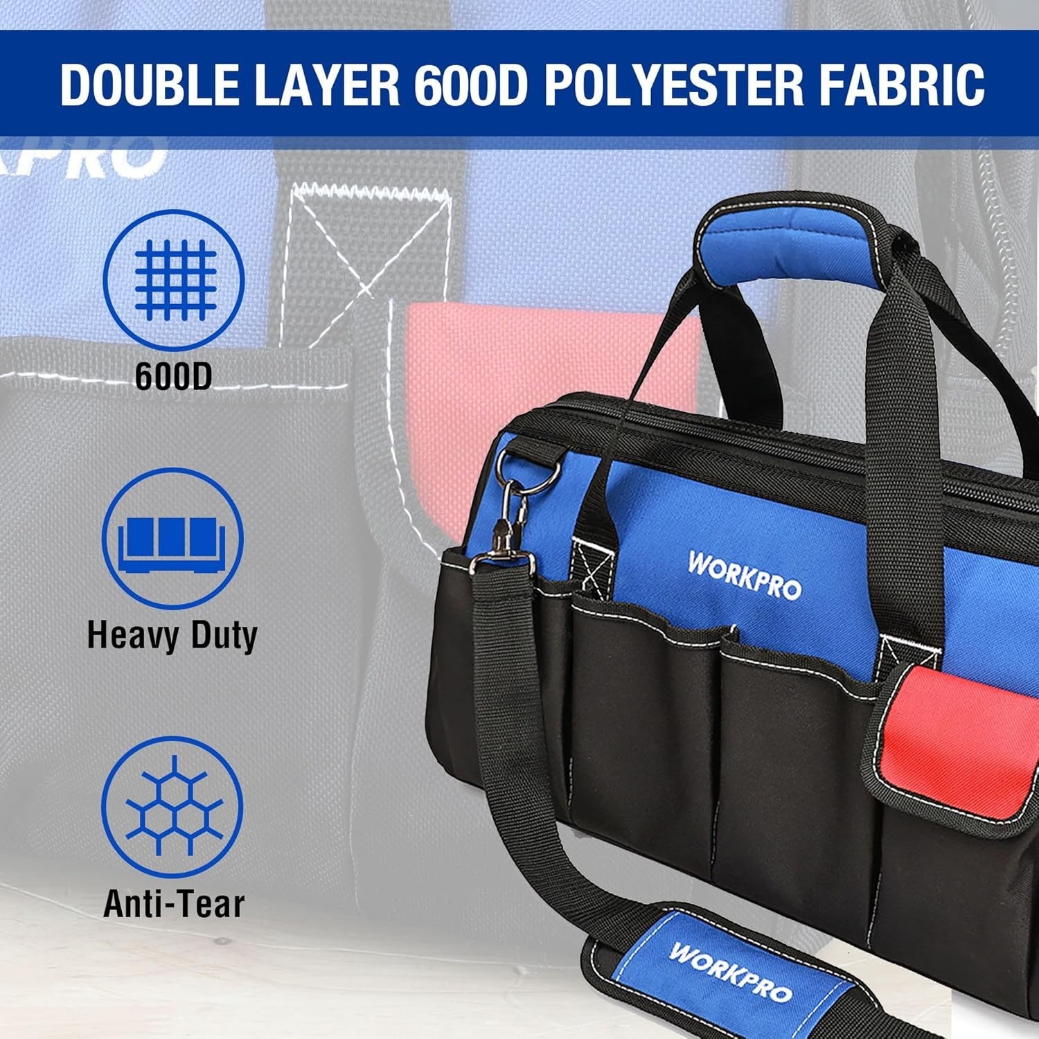 Heavy-Duty 18-Inch Tool Bag – Close Top Design with Comfortable Shoulder Strap