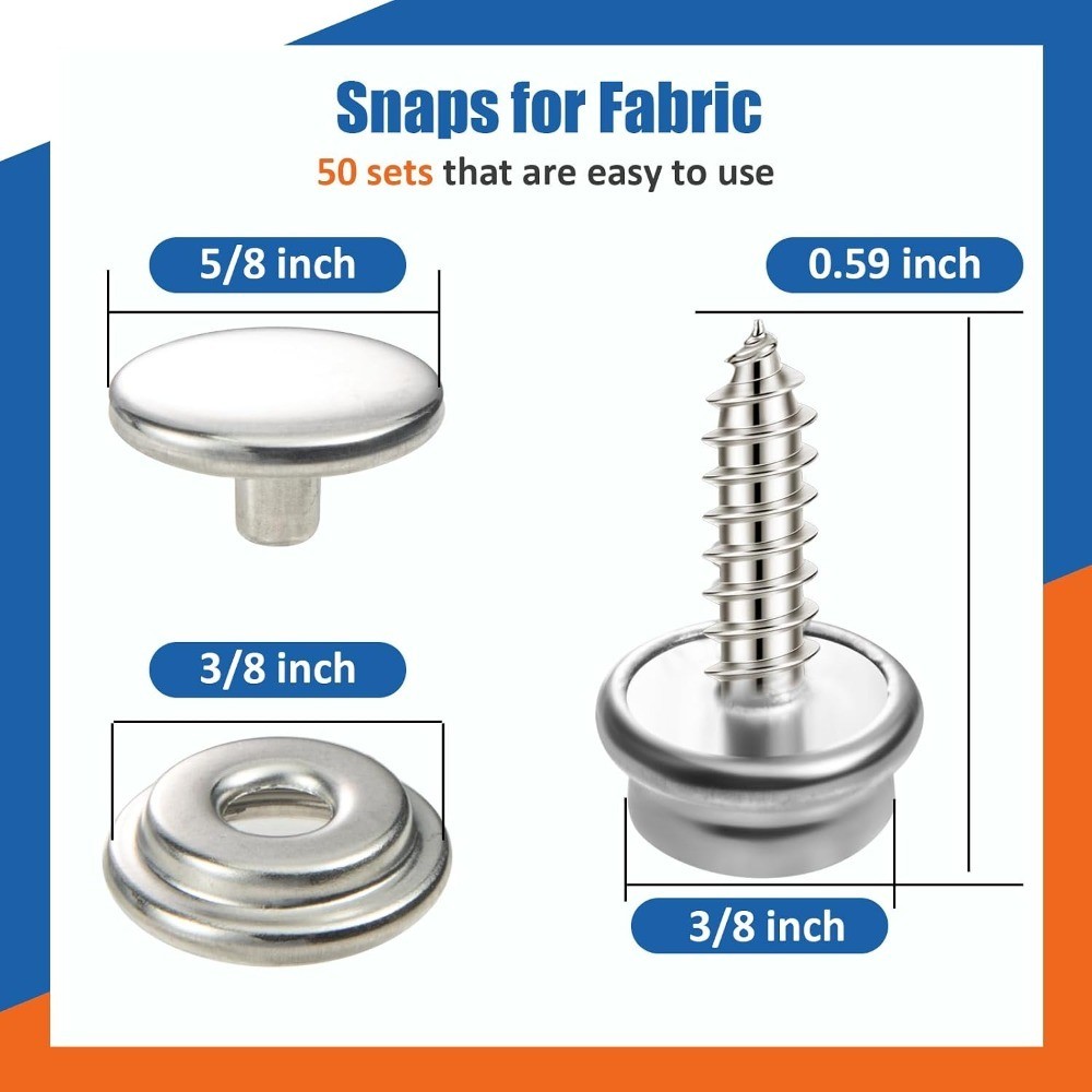 150 PCS Canvas Snap Fastener Tool Set, Marine-Grade 3/8″ Stainless Steel Snaps,