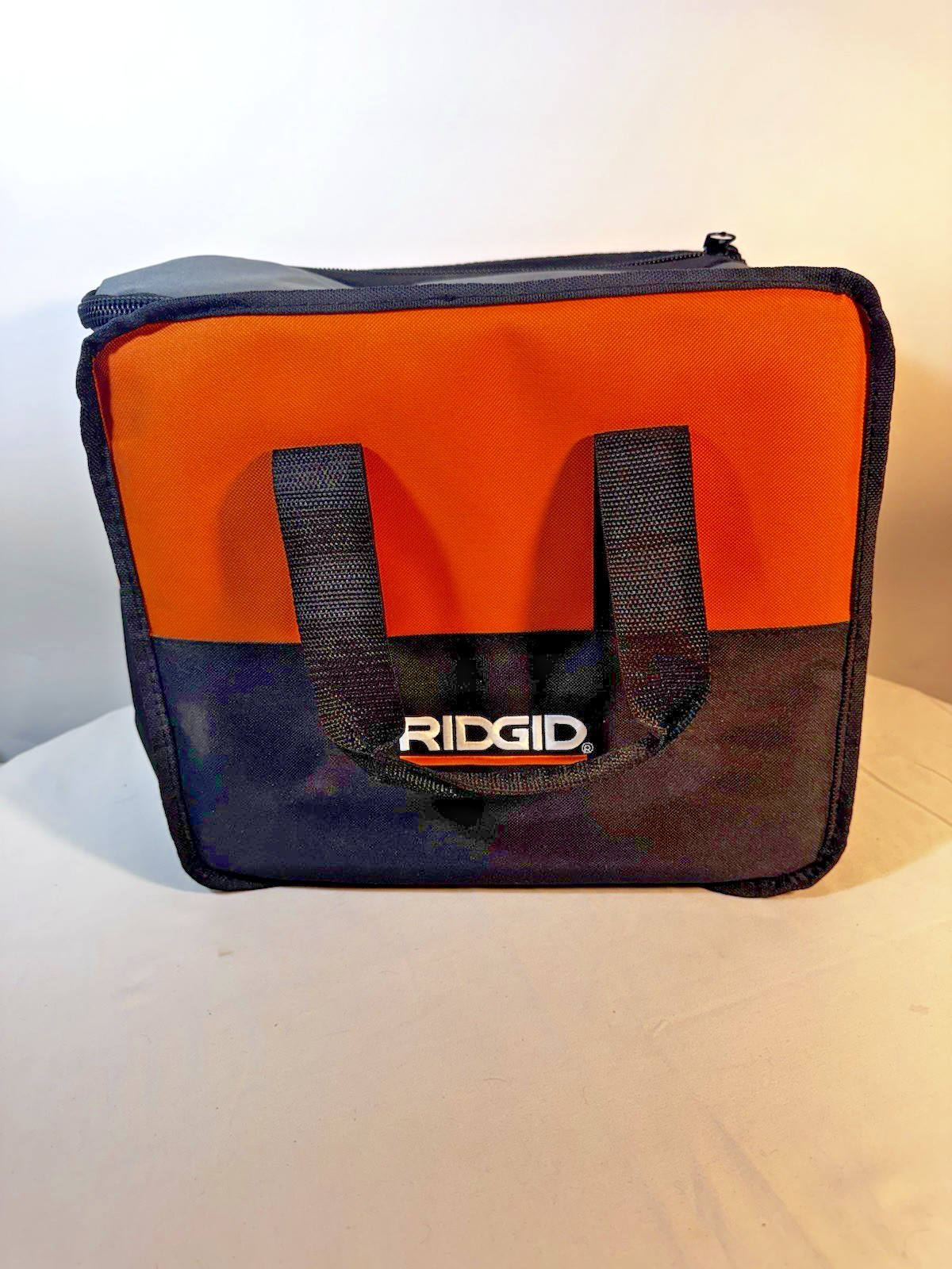 Ridgid Black Orange Large Nylon Canvas Tool Tote Bag 12 x 13 x 5” Zip Top New