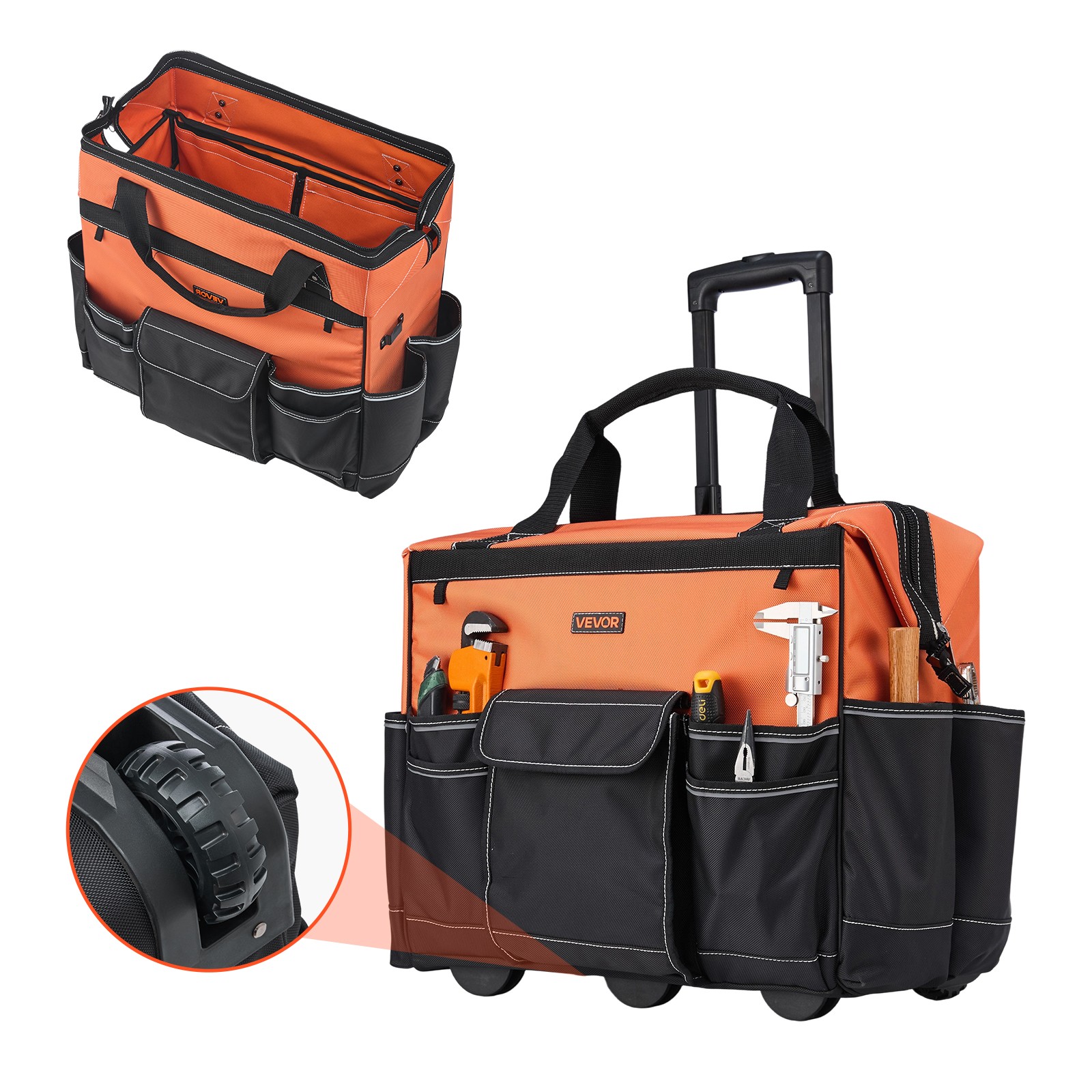 VEVOR Rolling Tool Bag 27 Pockets Heavy Duty Roller Tool Bag on Wheels