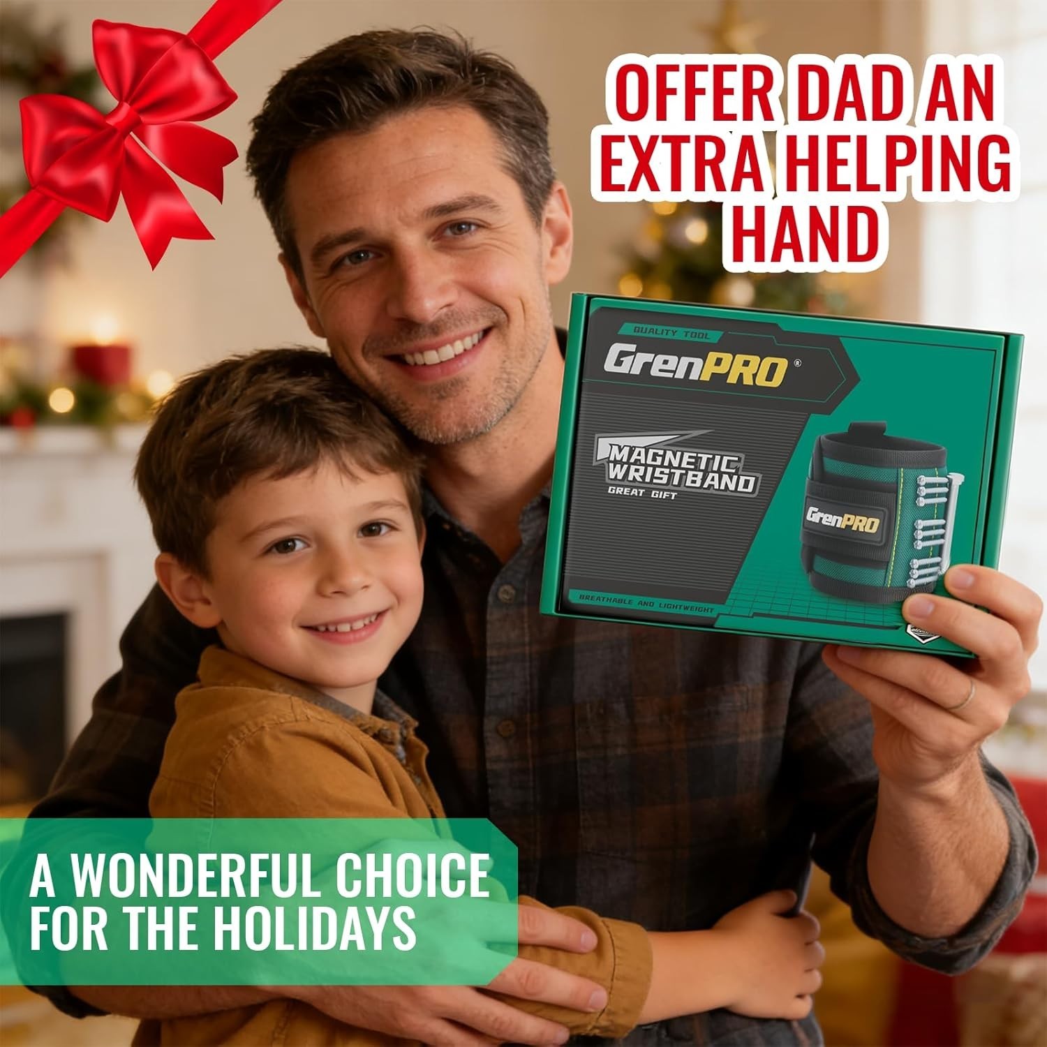 Heavy-Duty Magnetic Tool Wristband with 3 LED Flashlights – Perfect Gift for Men