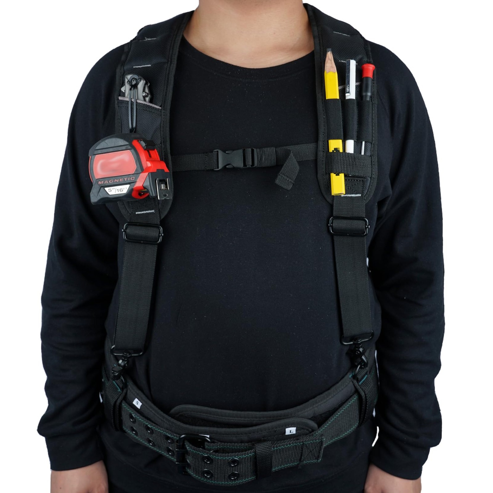 KUNN Tool Belt Suspenders Padded Carpenter Construction BLACK, Black