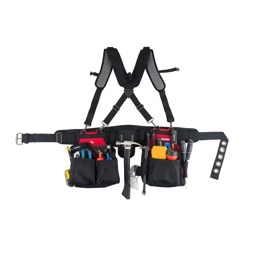 Husky Contractors 2-Bag Work Tool Belt with Suspenders