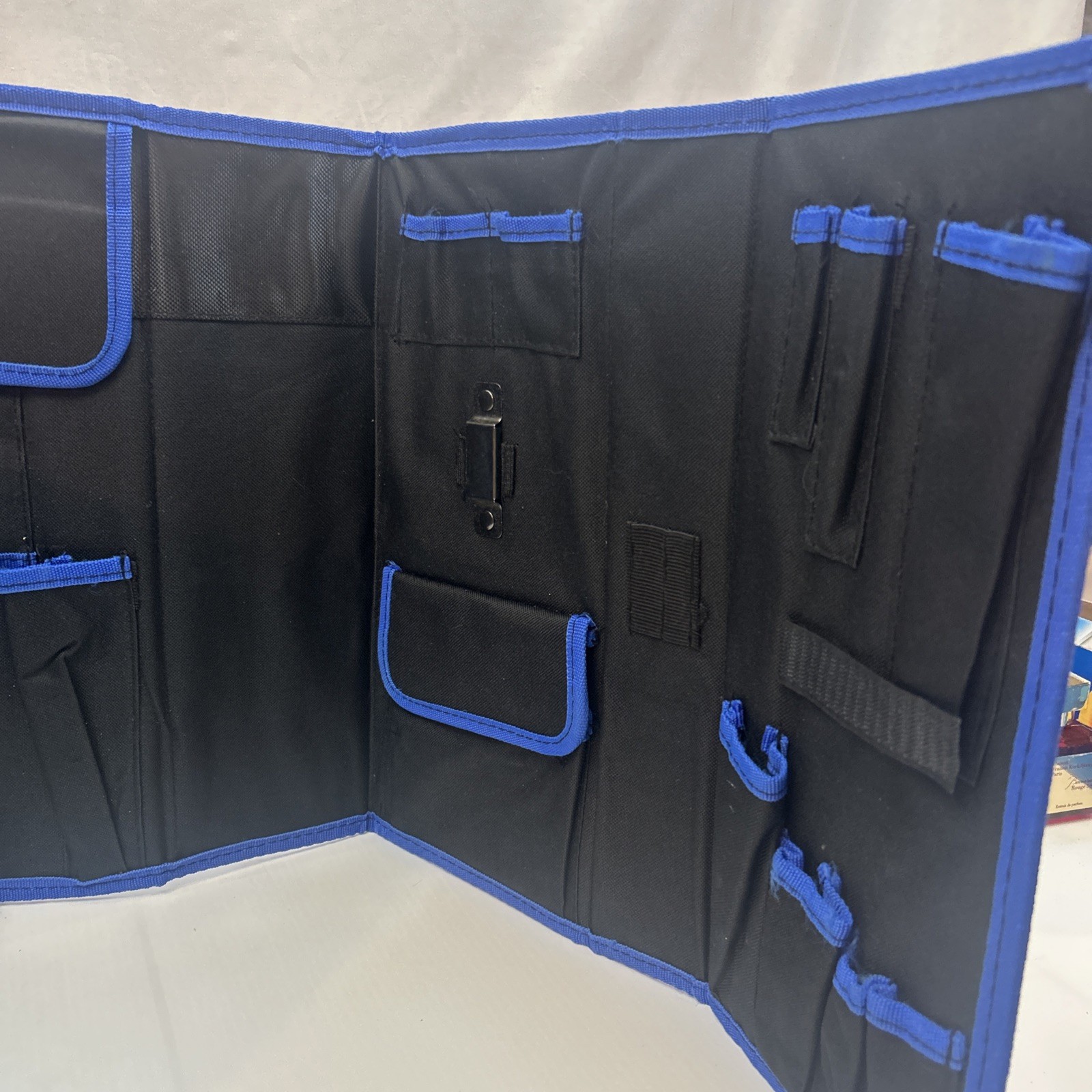 Kobalt Black Blue Fabric Tool Bag with Handle, Buckle, Multiple Pockets