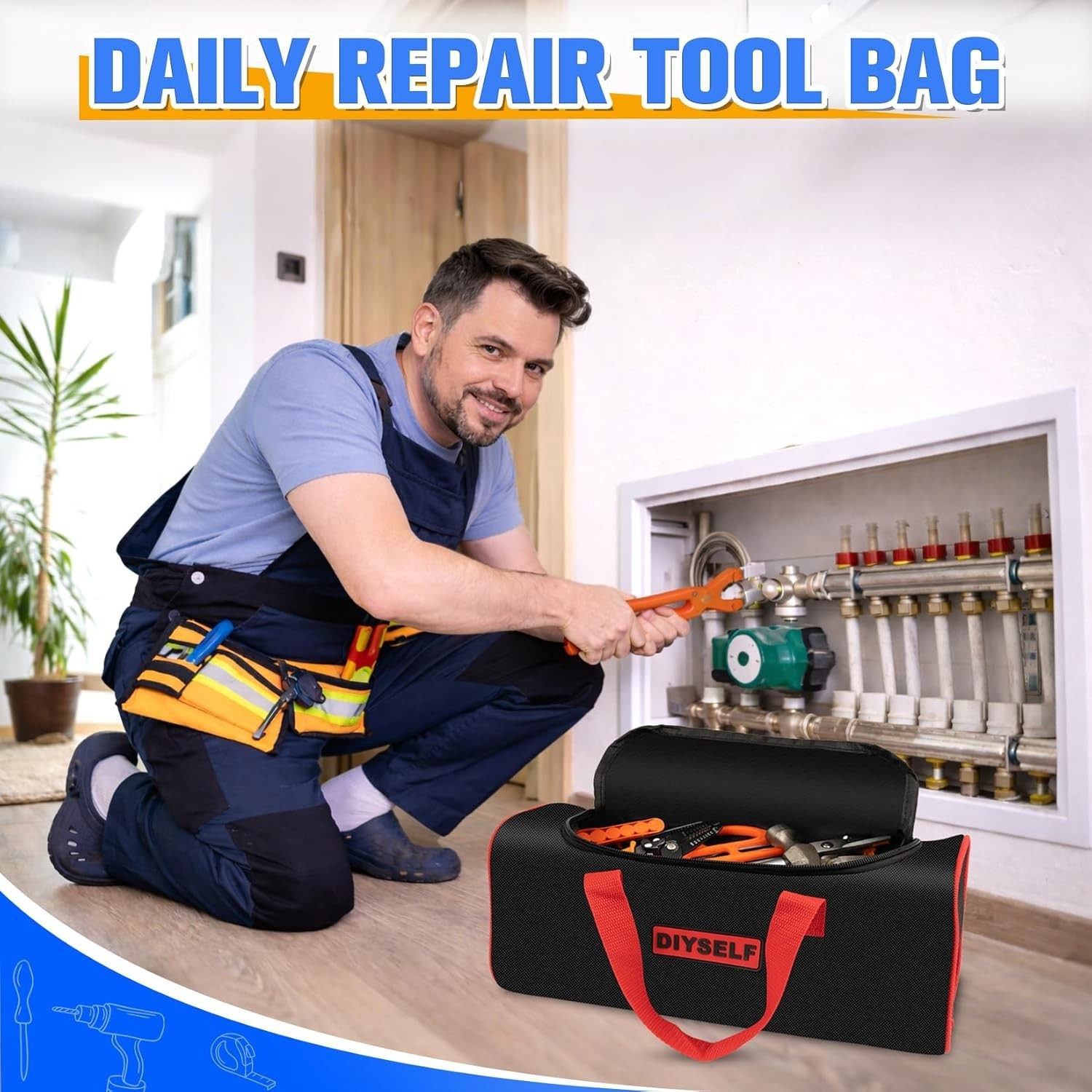 3 Pack Small Tool Bag, 9.5″ Portable Tool Bags for Men, Heavy Duty Storage To…