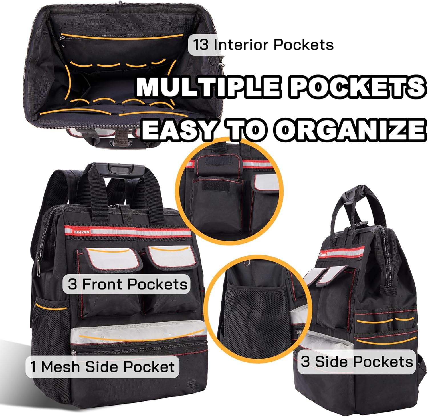 Backpack Tool Bag with Padded Back Support Heavy Duty Tool Kit Carrier Storage B