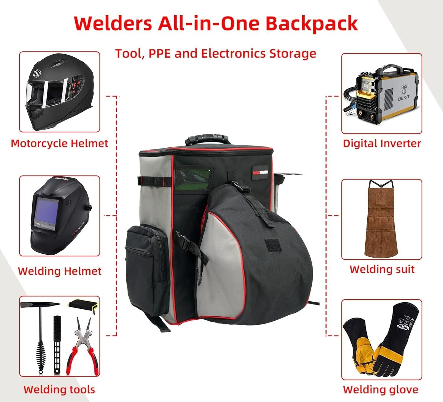 Large Welding Gear Tool Backpack Holder Luggage Storage Bag with Helmet Catch