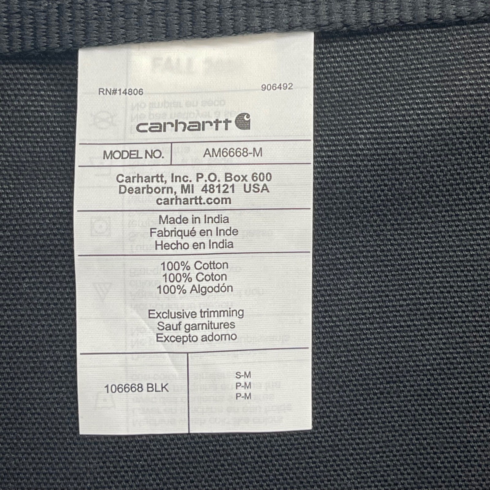 Carhartt AM6668-M 106668 BLK Duck Cotton Tool Pockets Firm Duck Waist Apron