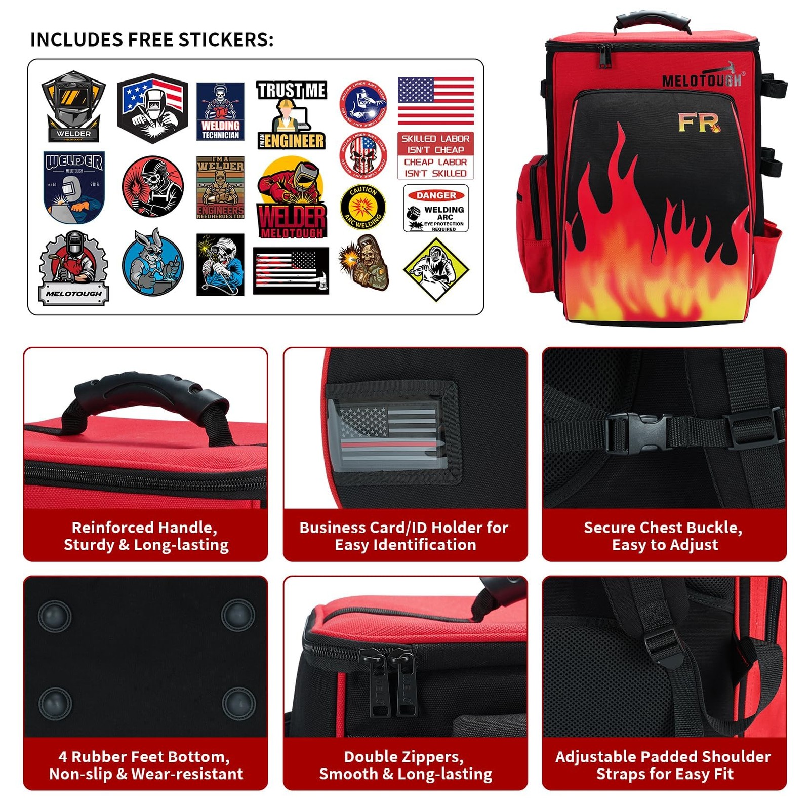 Welding Backpack 32.56L Fire-Resistant Fabric Multi-Pocket – Tool Storage
