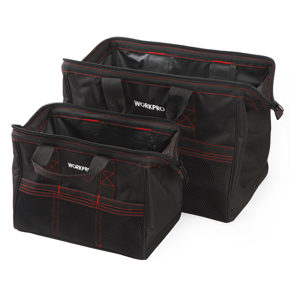 WORKPRO 2 Piece 13″ 18″ TOOL BAG Wide Mouth Heavy Duty Tote Storage with Zipper