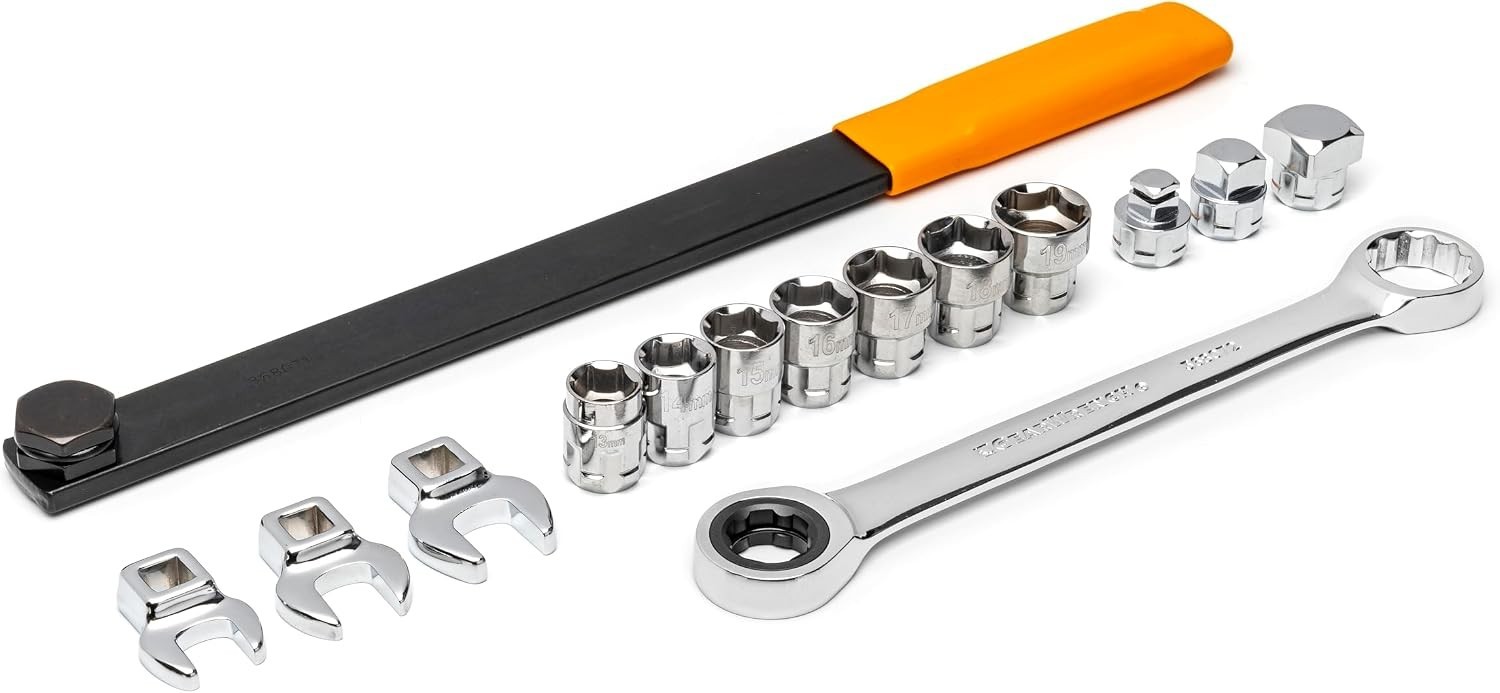 Versatile 15-Piece Ratcheting Tool Set for Serpentine Belt Tasks – Silver Finish