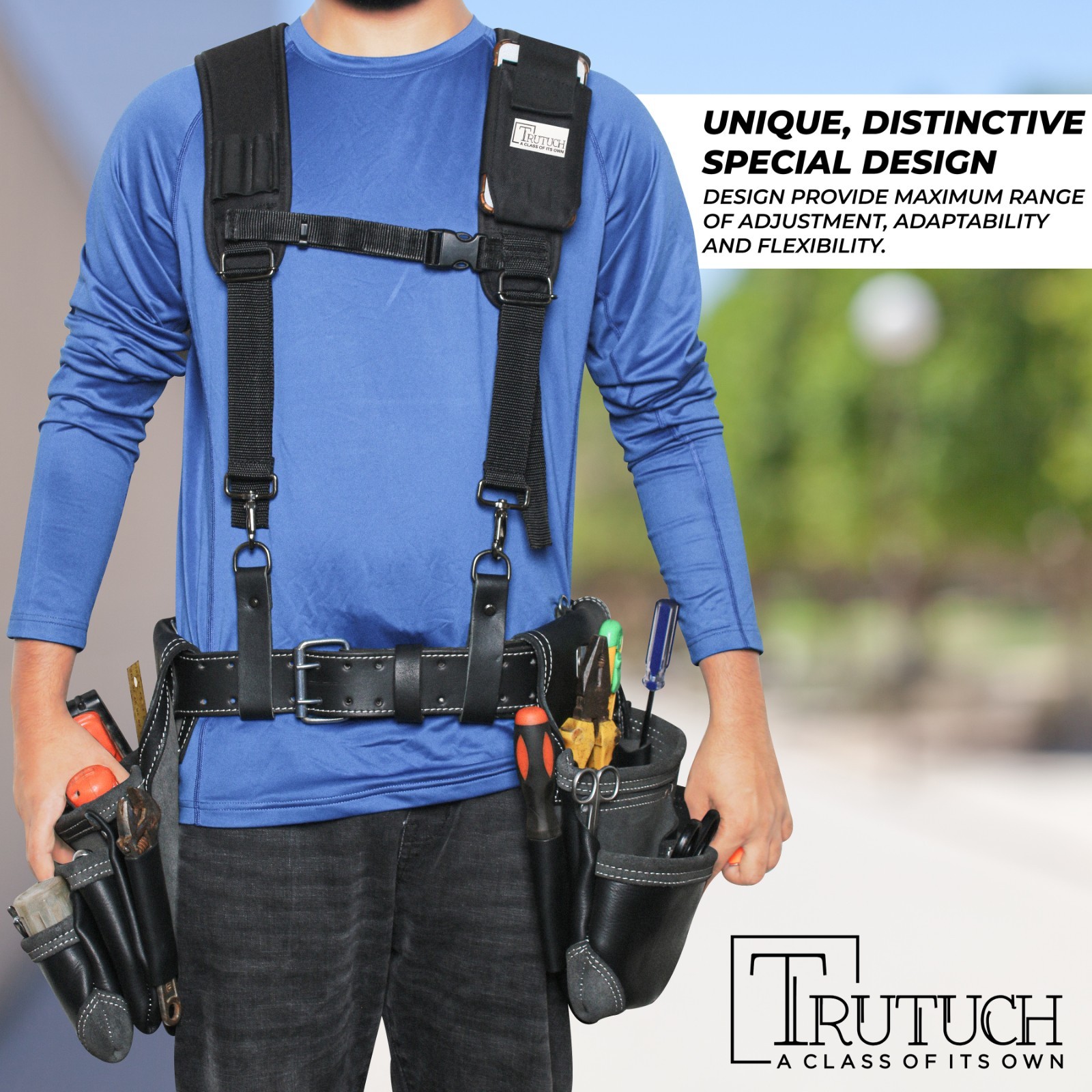 TRUTUCH Nylon and Leather Tool Belt with Leather Work Suspender | Construction