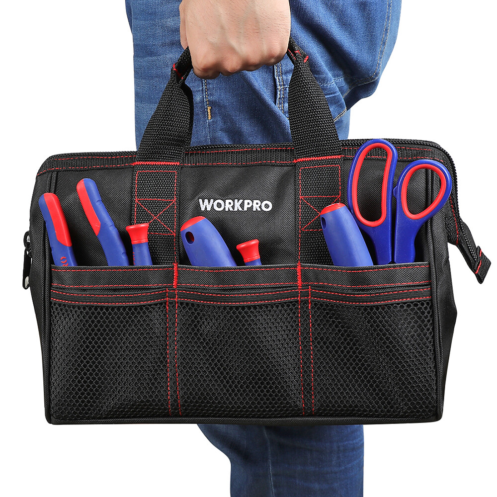 WORKPRO 2 Piece 13″ 18″ TOOL BAG Wide Mouth Heavy Duty Tote Storage with Zipper